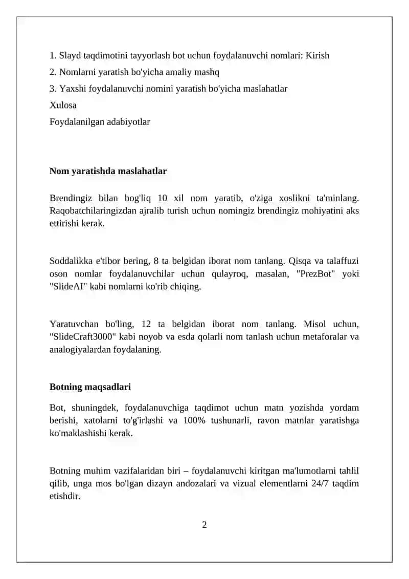Slayd taqdimot tayyorlovchi bot uchun usernamelar 2