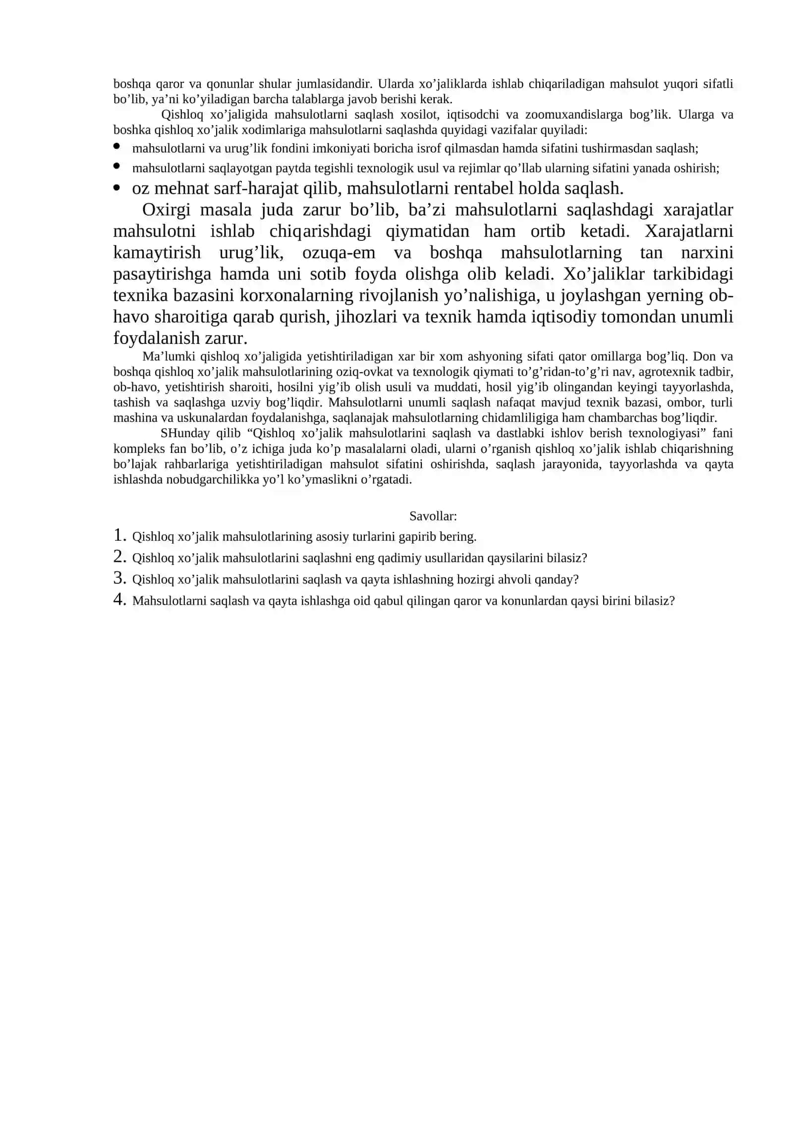 Qishloq xo’jalik mahsulotlarini saqlash va dastlabki ishlashning ahamiyati 2