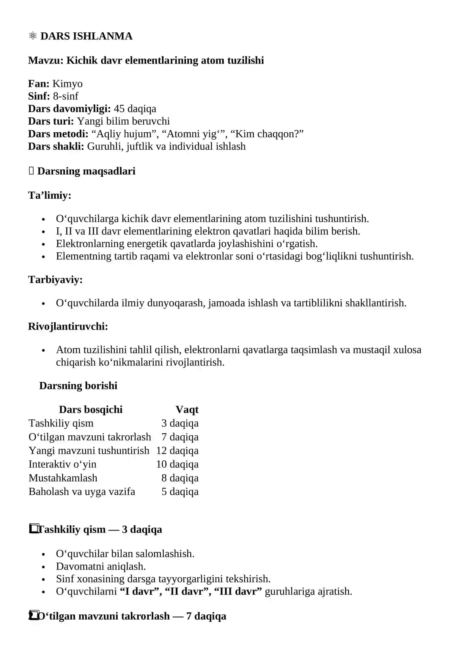 Kichik davr elementlarining atom tuzilishi 2