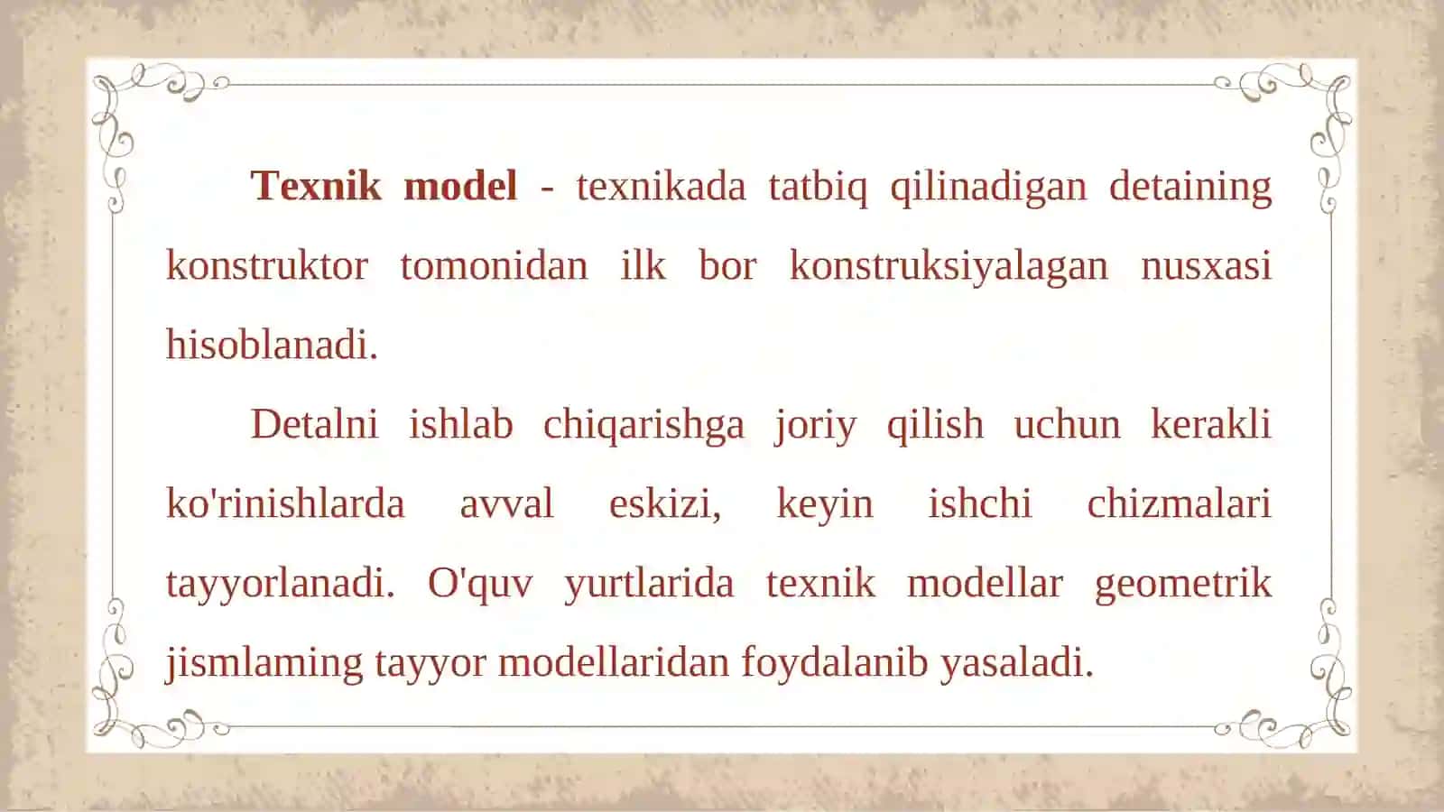 Texnik modelni konstruksiyalash va uning ko'rinishlarini chizish 2