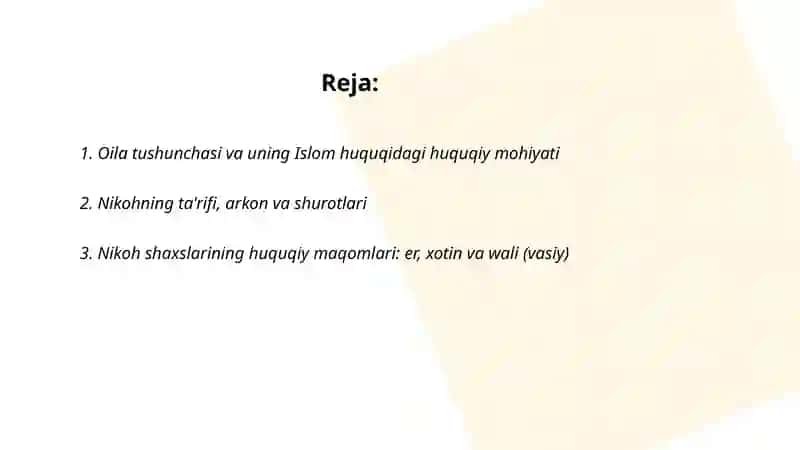 Islom huquqshunosligida oila, nikoh, taloq, idda, zihor tushunchalarini ta'riflash 2
