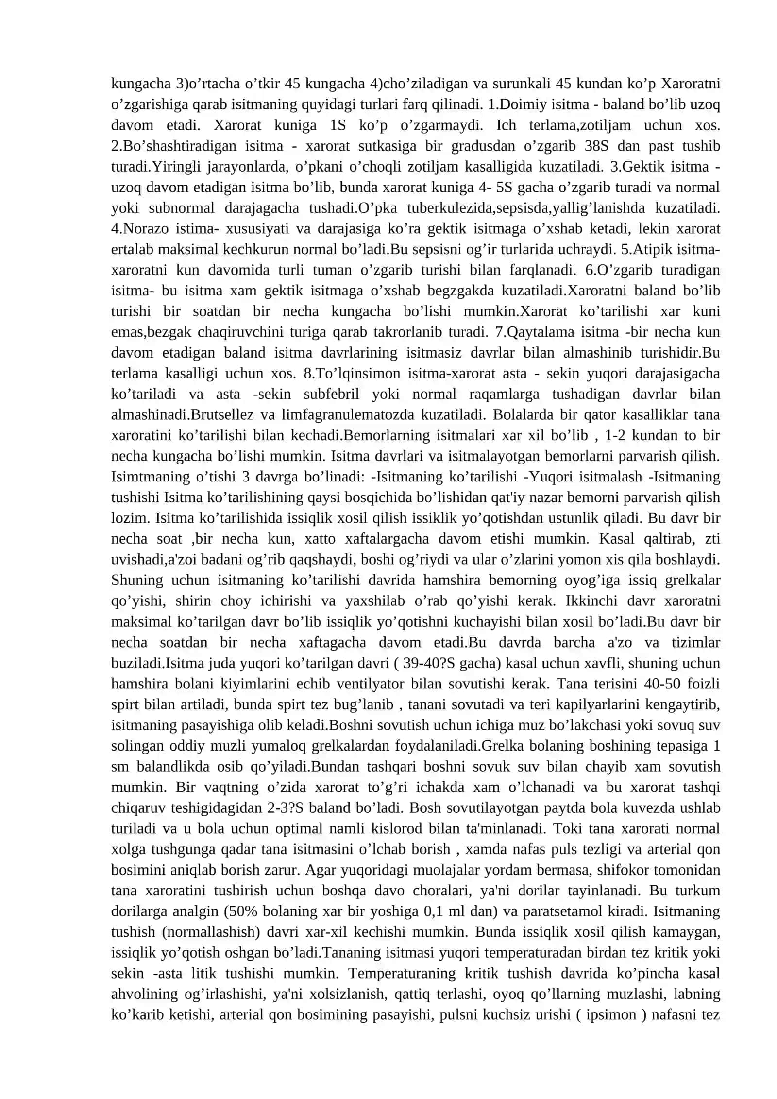Tеrmomеtriya. Tana xaroratini o`lchash tеxnikasi va uni rеgistratsiya qilish. Isitmalayotgan bolalarni parvarishlash (IVBDV – isitmatayotgan bolalarga yordam ko`rsatish). Ovqatlantirish va suv tartibi 2