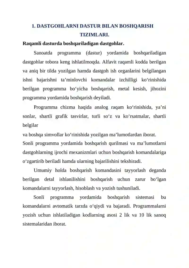 Raqamli Dastur bilan Boshqarish Tizimlari 2