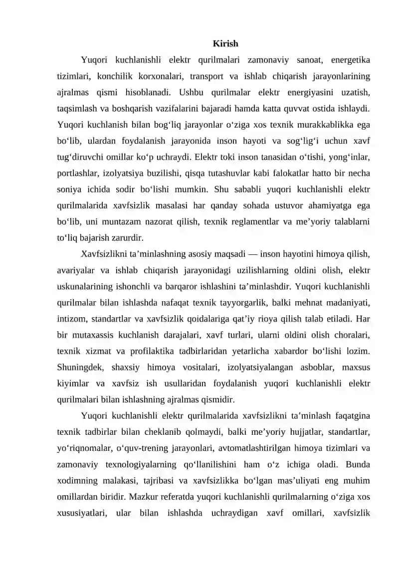 Yuqori kuchlanishli elektr qurilmalarida xavfsizlik 2