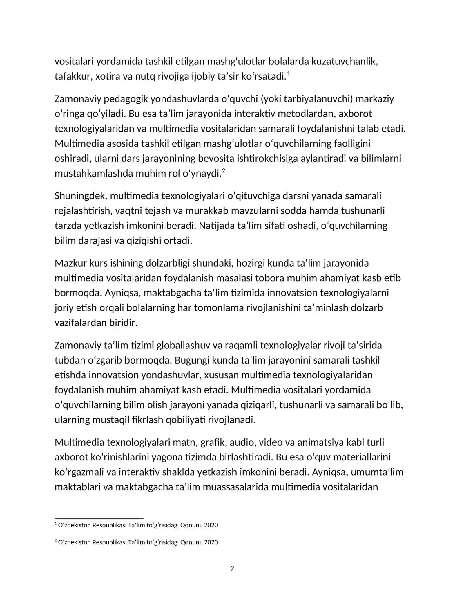 Ta’lim jarayonida multimedia texnologiyalarining nazariy asoslari 2