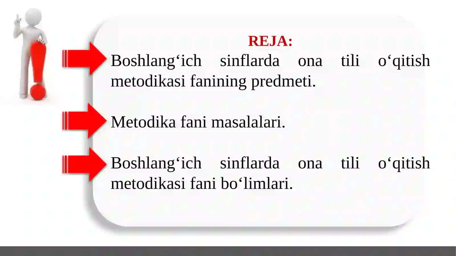 Boshlang‘ich sinflarda ona tili o‘qitish metodikasi fanining predmeti va vazifalari. Ona tili o‘qitish prinsiplari, ona tili o‘qitish metodikasining tekshirish usullari. (Ma’ruza) 2