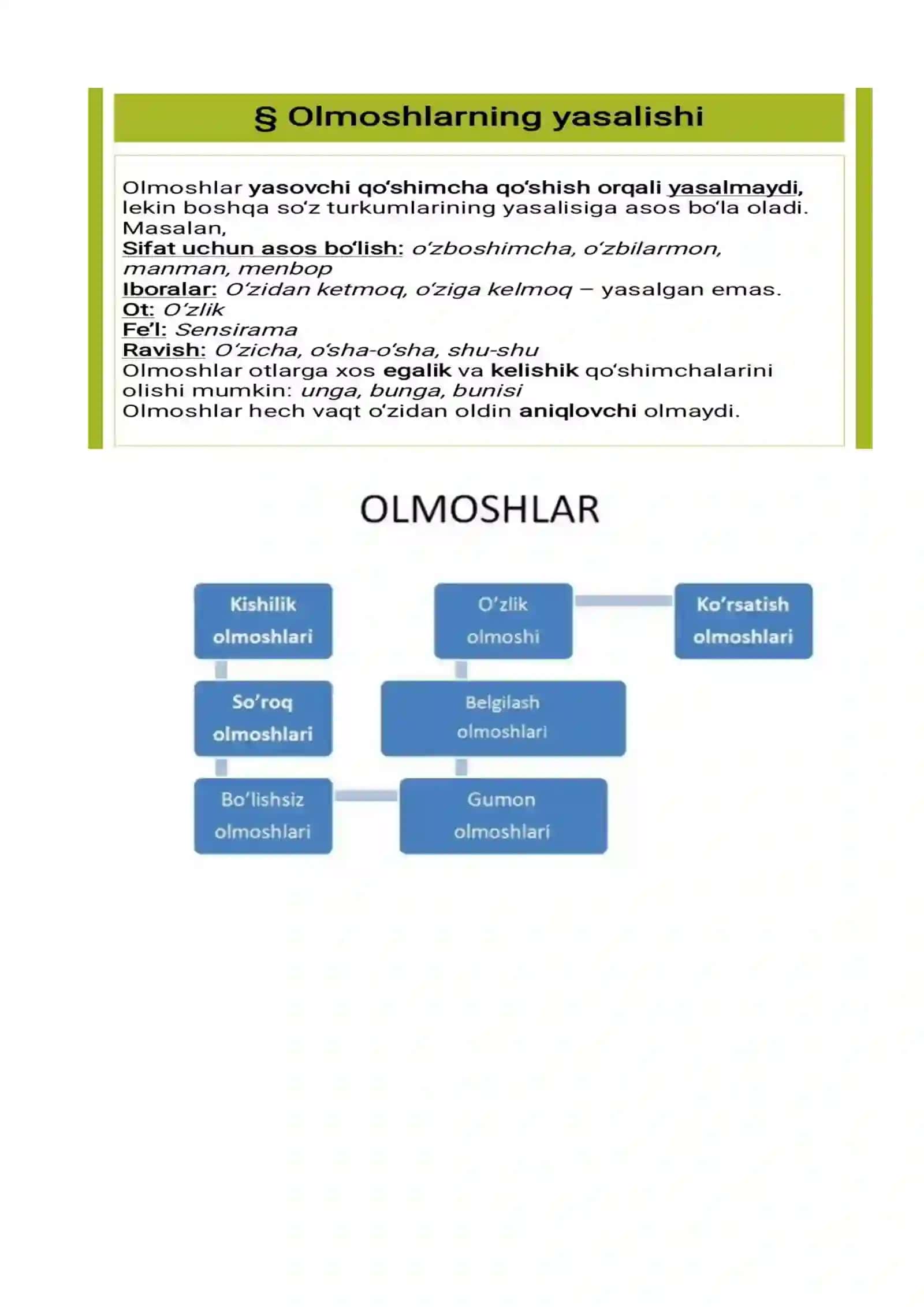 Olmosh. Olmoshlarning leksik-grammatik xususiyatlari 2