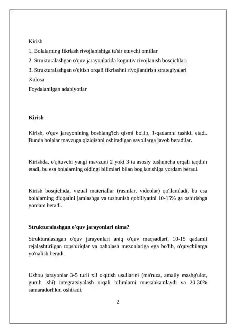 Strukturalashgan o'quv jarayonlarida bola tafakkurining rivojlanishi 2