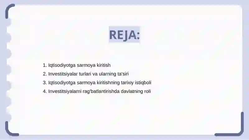 Investitsiyaning iqtisodiyotdagi roli va ahamiyati 2