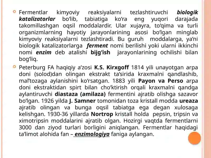 Fermentlar va ularning texnologik ahamiyati 2