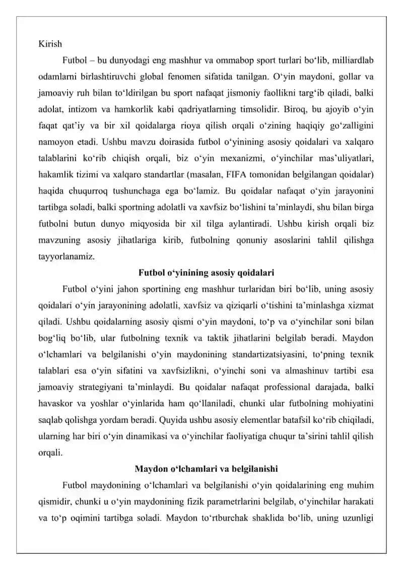 Futbol O'yinining Asosiy Qoidalari va Xalqaro Talablari 2