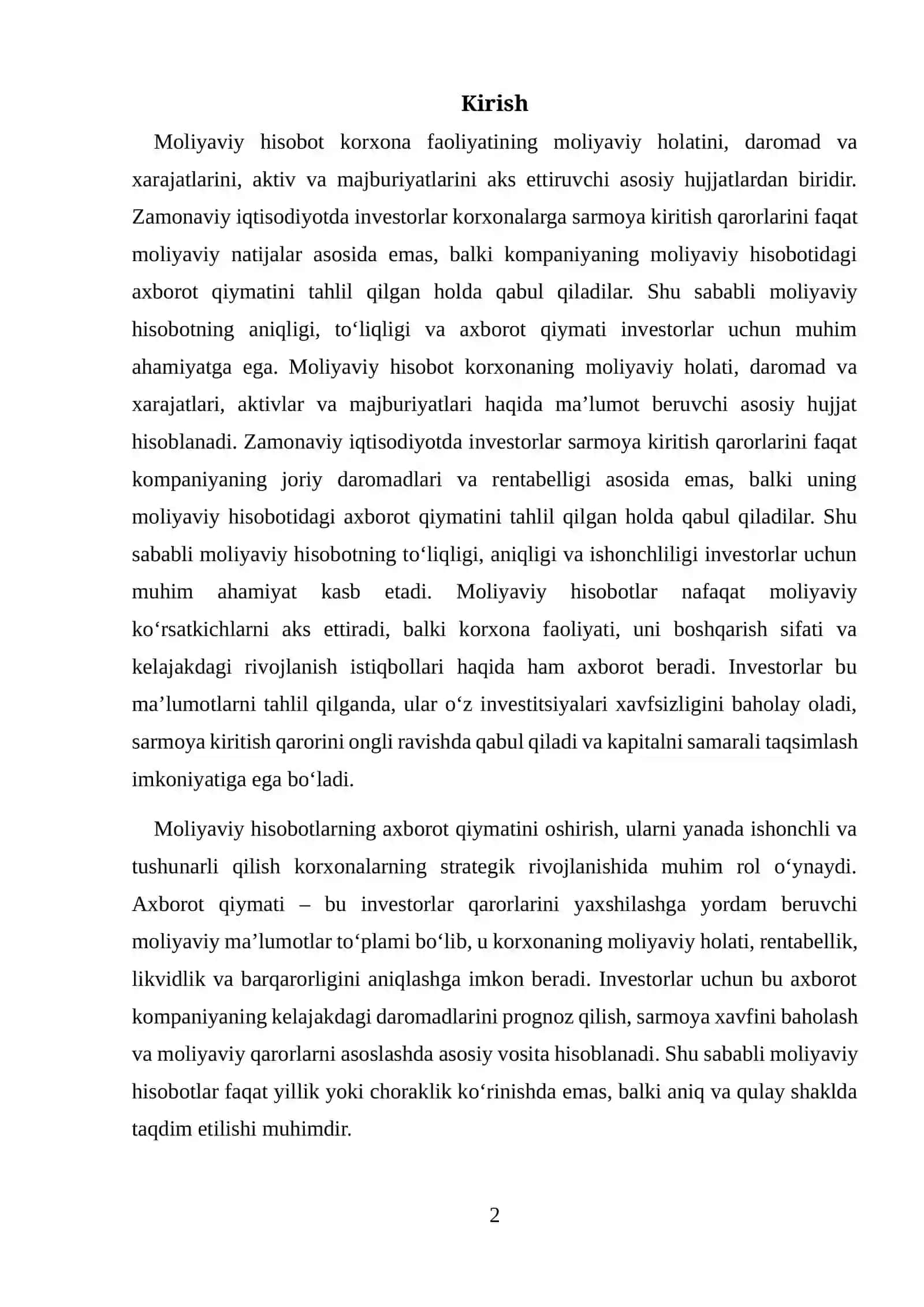 MOLIYAVIY HISOBOTDA INVESTORLAR UCHUN AXBOROT QIYMATINI OSHIRISH USULLARI 2