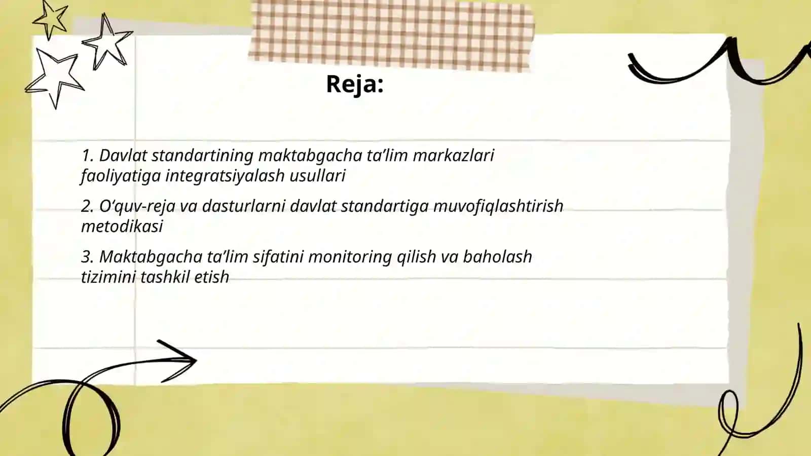 Davlat standartining maktabgacha taʼlim markazlari faoliyatiga integratsiyalash usullari 2