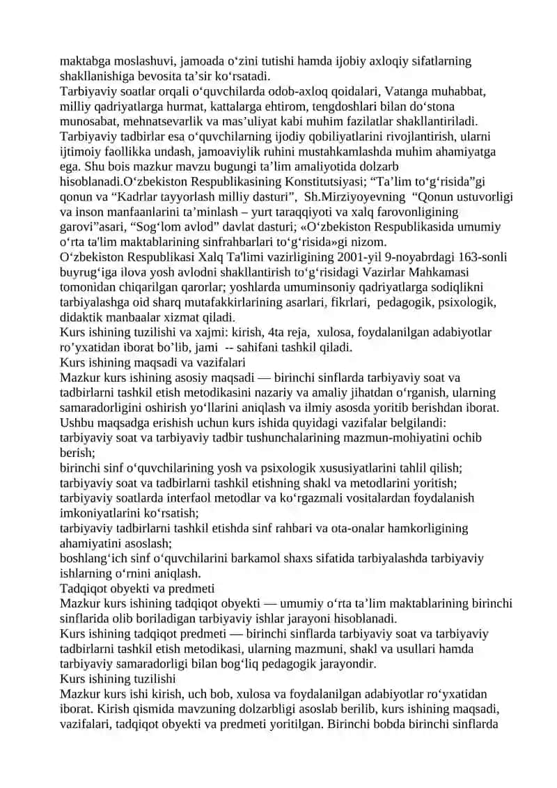 Birinchi sinflarda tarbiyaviy soat va tadbirlarni tashkil etish metodikasi 2