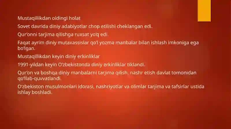 Mustaqillik yillarida Qur’onning o’zbek tilida tarjima qilinishi va ta’sirlari 2