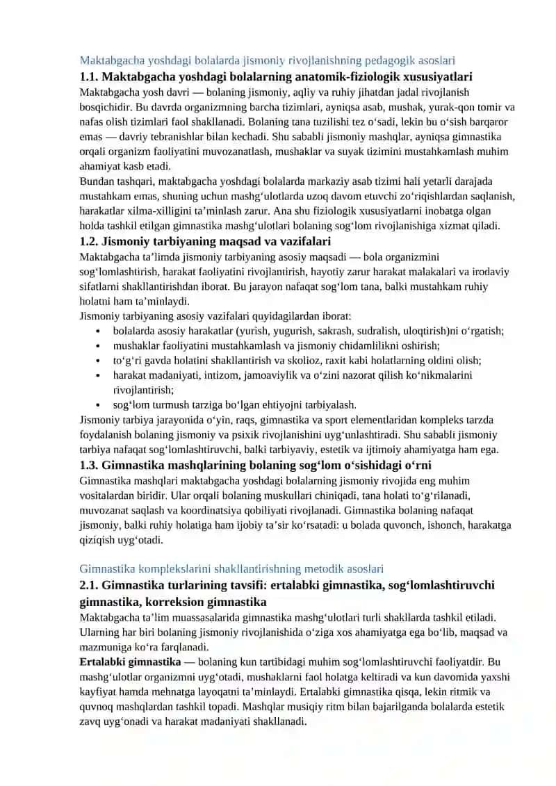 Maktabgacha ta’lim yoshdagi bolalar uchun gimnastika komplekslarini shakllantirish 2