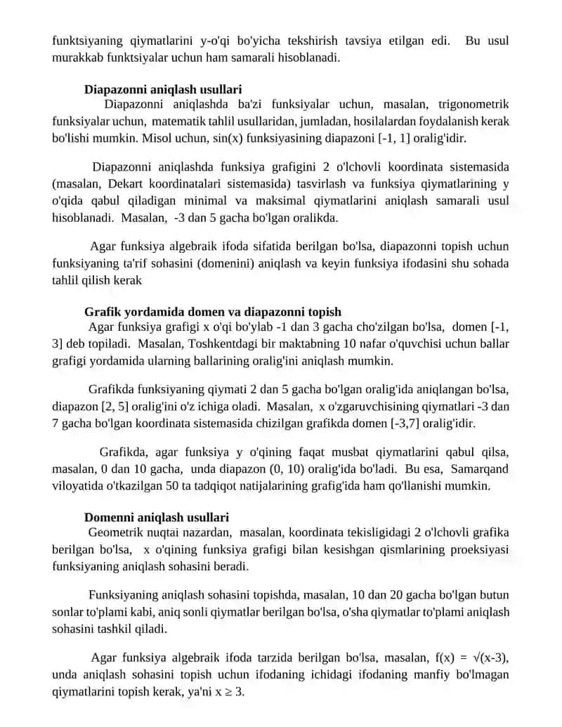 Funktsiyaning aniqlanish va qiymatkar sohasi 2