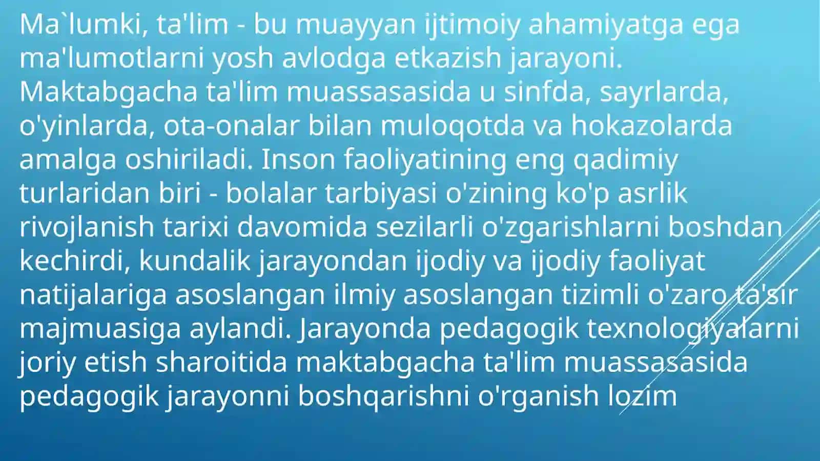 Maktabgacha ta’lim tizimida boshqaruvning o’rni va ahamiyati. 2