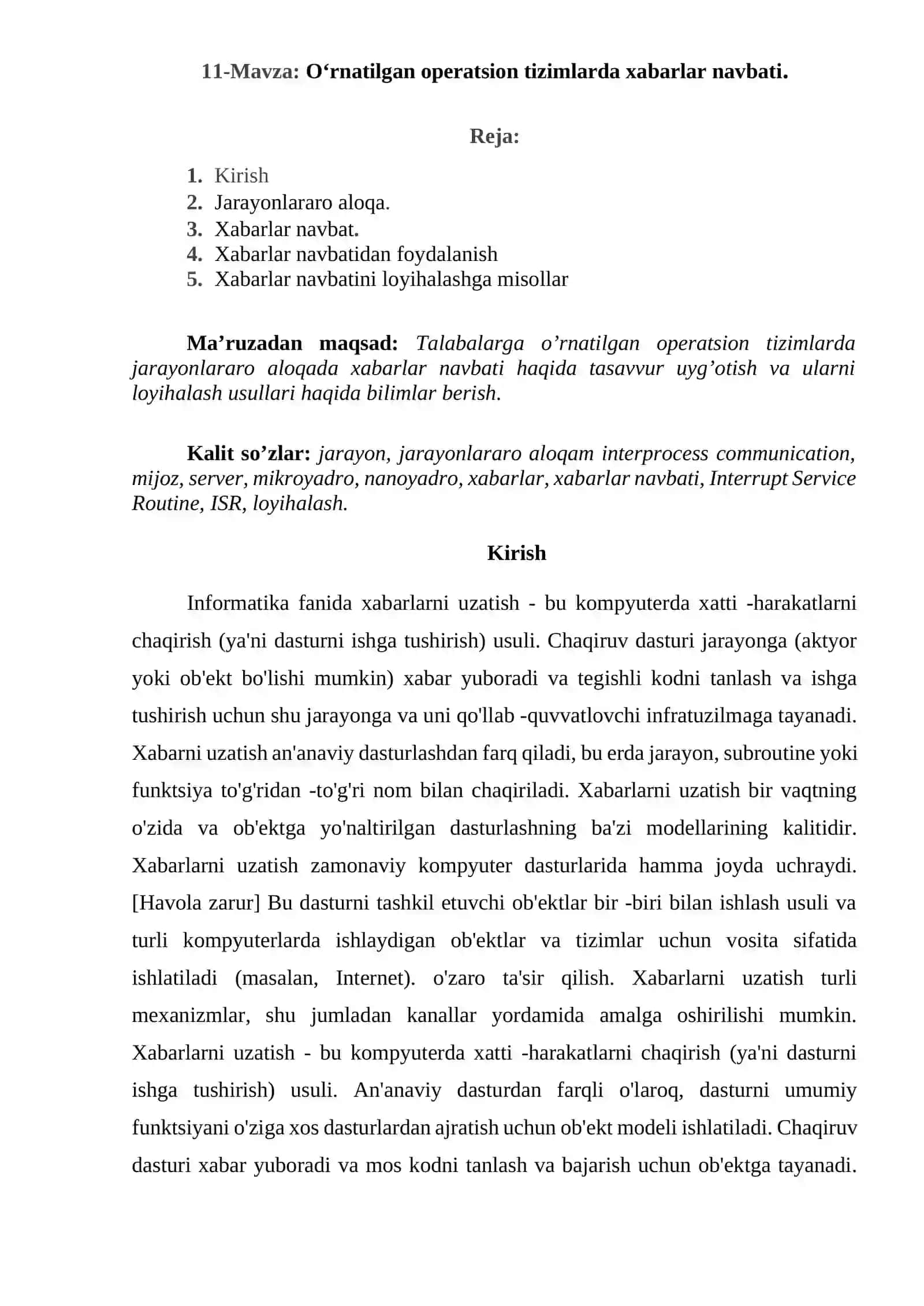 O‘rnatilgan operatsion tizimlarda xabarlar navbati 2