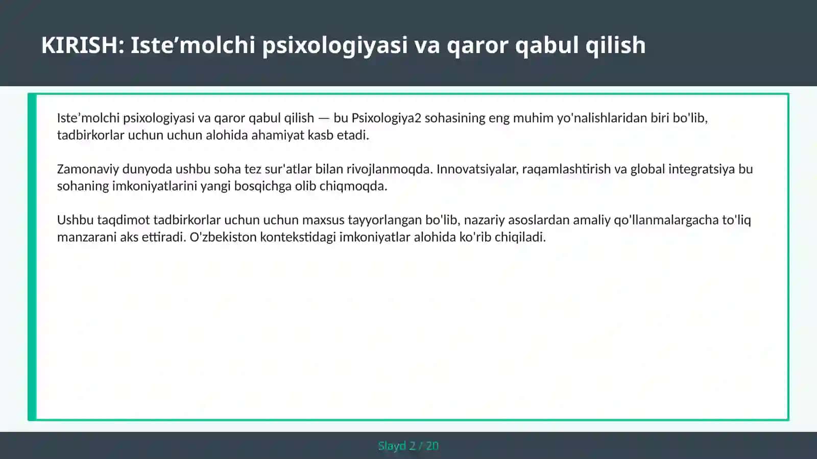 Isteʼmolchi psixologiyasi va qaror qabul qilish 2