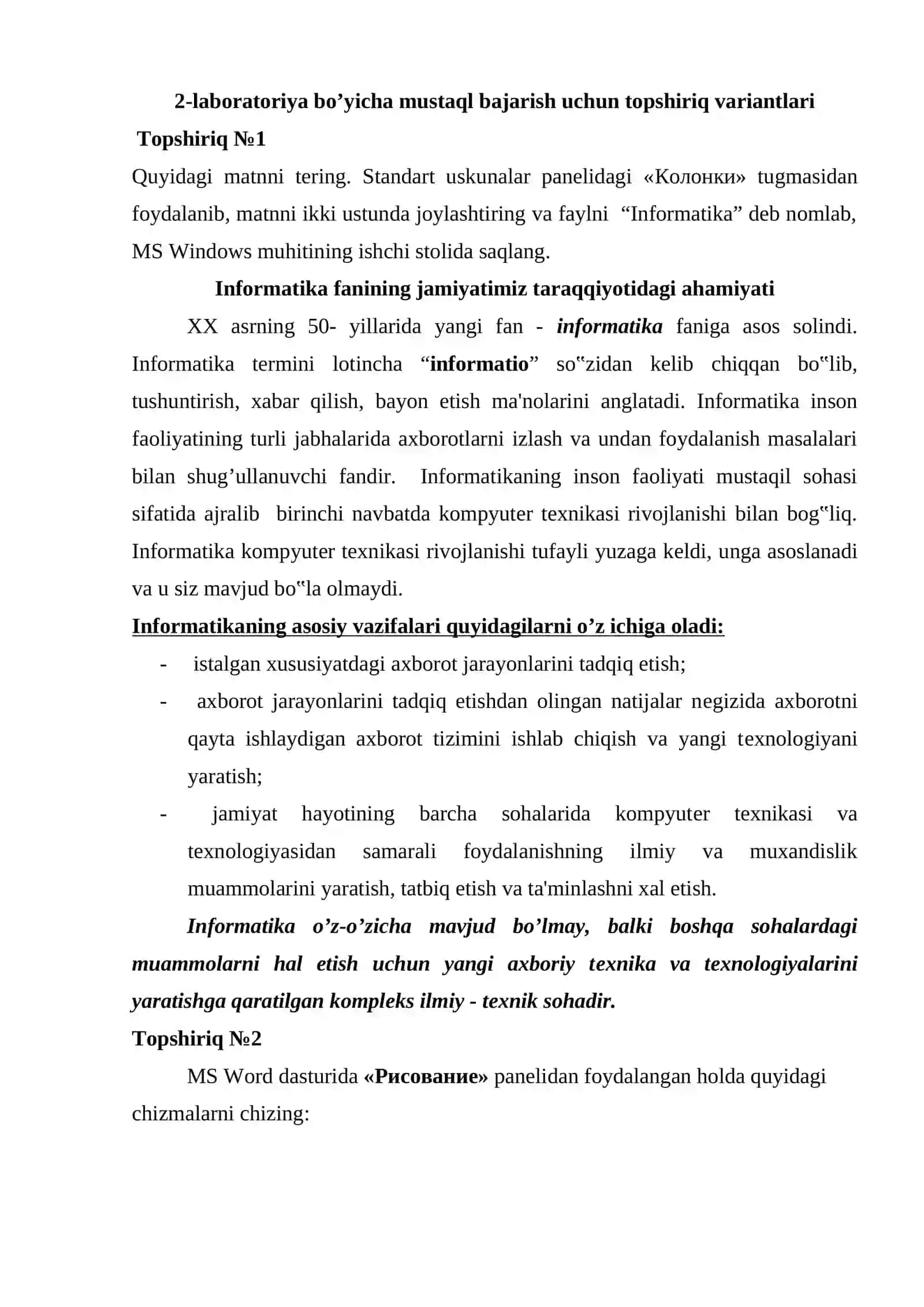 MUTAXASSISLIK MASALALARIDA AXBOROT TEXNOLOGIYALARINI QO’LLASH 2