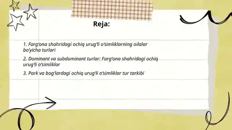 Fargʻona shahridagi ochiq uruğli ósimliklarning tur tarkibi 2