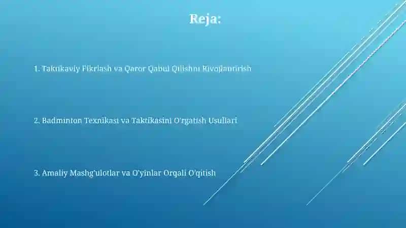 Badminton taktikasi va texnikasini orgatish usullari 2