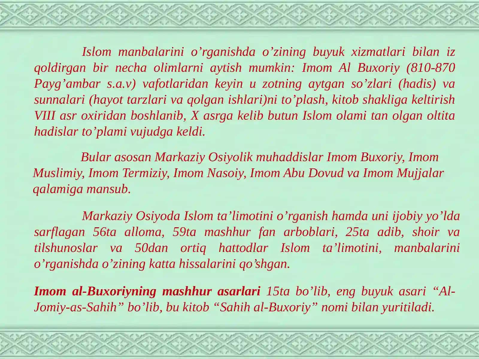 Markaziy Osiyo mutaffakirlarining ma’naviy merosi 2