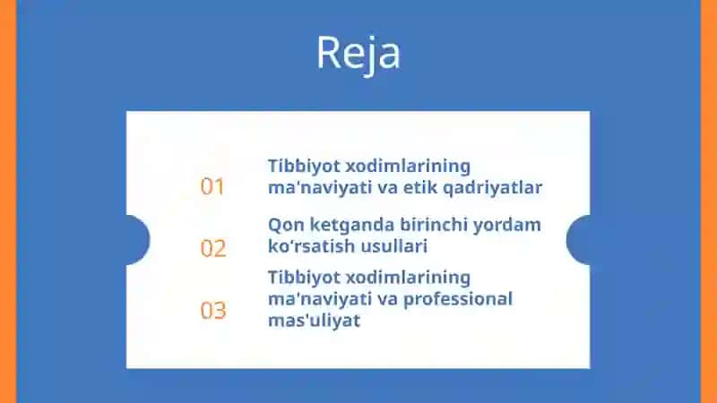 Tibbiyot xodimlarining ma'naviyati. Qon ketganba birinchi tibbiy yordam koʻrsatish. 2