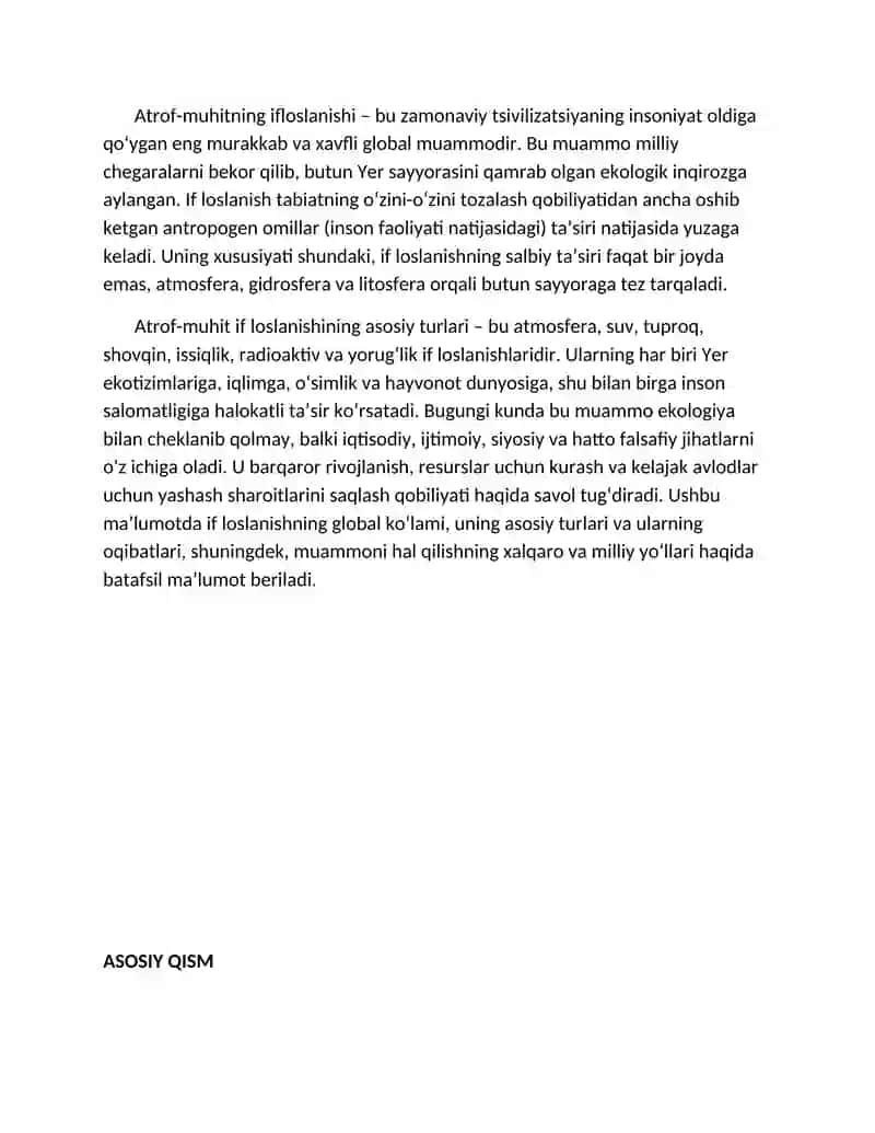 ATROF-MUHIT IFLOSLANISHINING ASOSIY TURLARI VA ULRNING GLOBAL KOʻLAMI 2