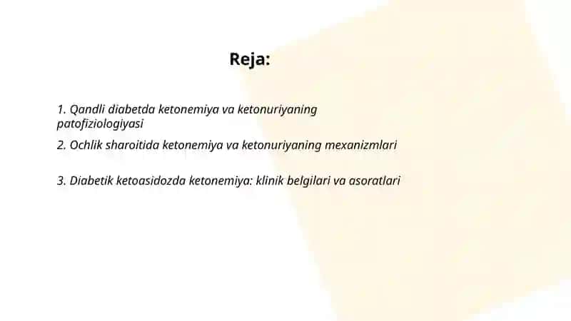Qandli diabet va ochlikda ketonuriya va ketonamiya 2