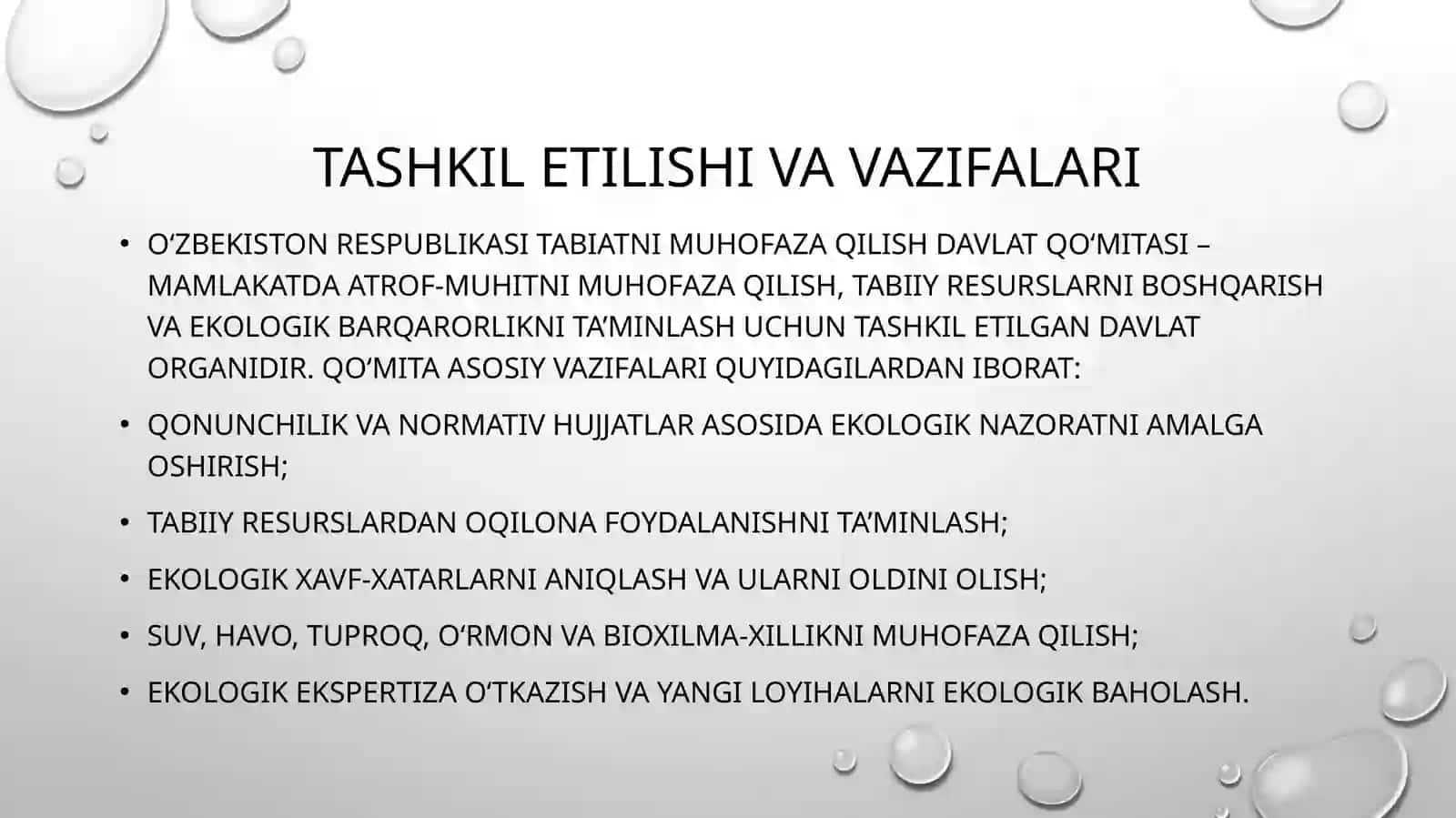 O‘zbekiston Respublikasi Tabiatni Muhofaza Qilish Davlat Qo‘mitasining tashkil etilishi va vazifalari 2