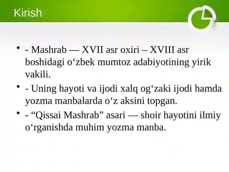 Qissai Mashrab asarining o‘rni 2