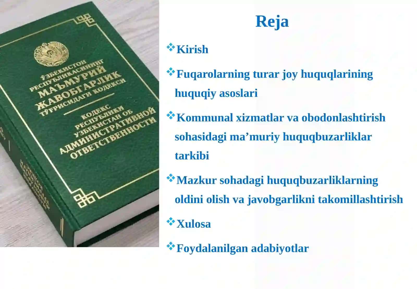 Fuqarolarning turarjoy huquqlariga taalluqli, kommunal xizmat va obodonlashtirish sohasidagi ma’muriy huquqbuzarliklar tarkibi 2