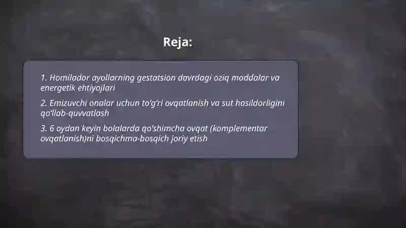 Bolalarni va homilador ayollarni ovqatlantirish 2