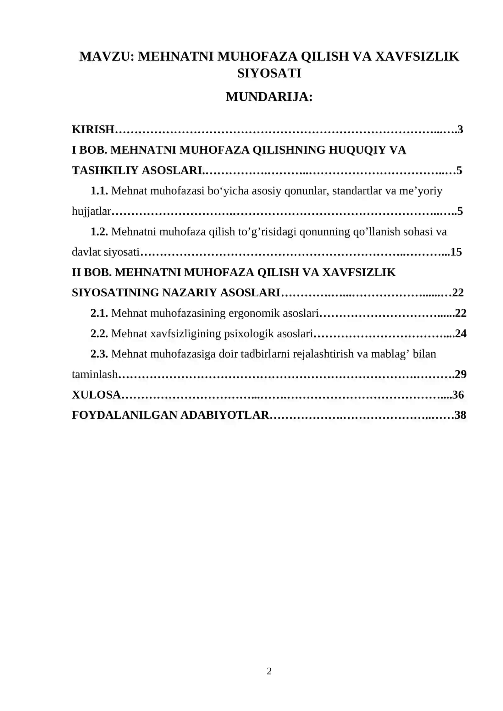 MEHNATNI MUHOFAZA QILISH VA XAVFSIZLIK SIYOSATI 2