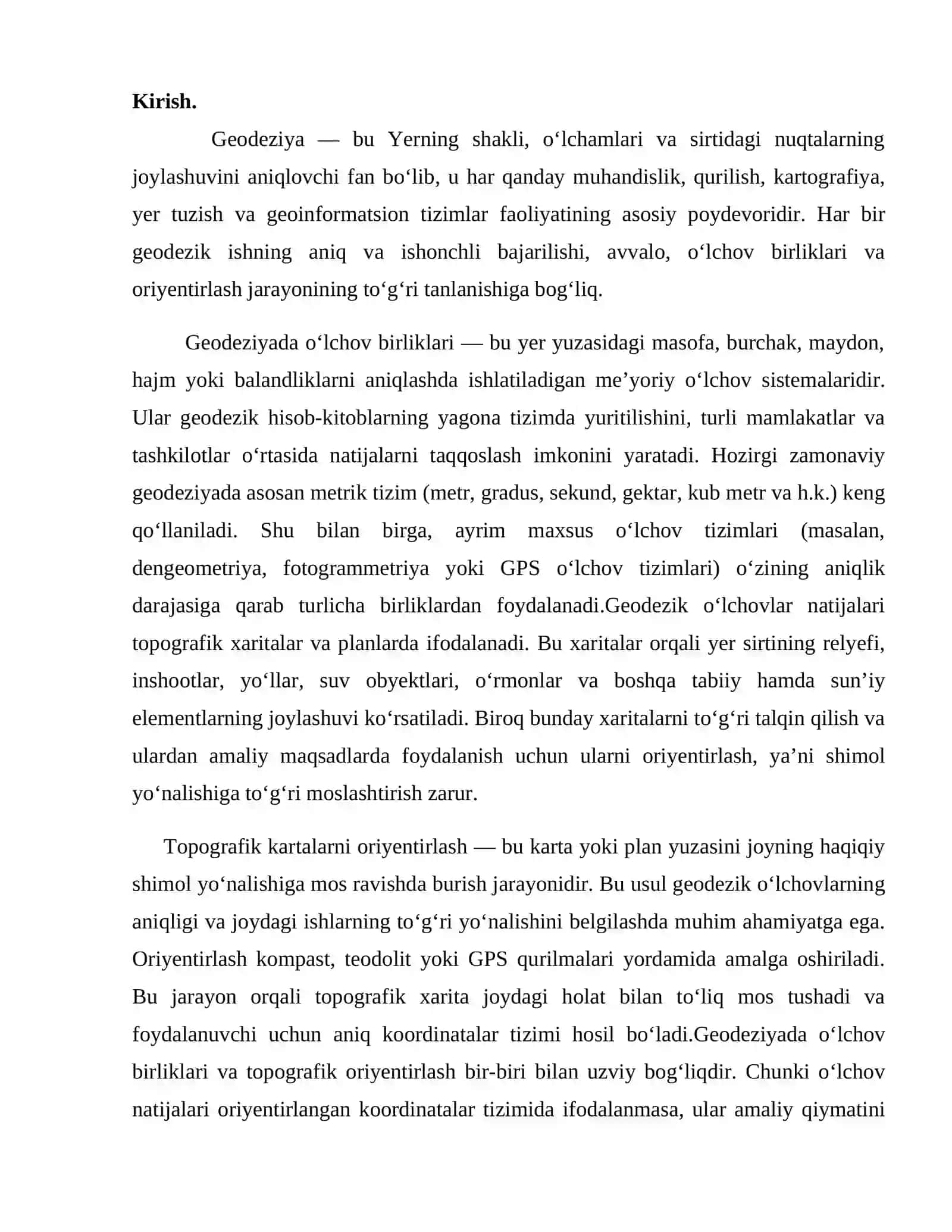 Geodeziyada qo‘llaniladigan o‘lchov birliklari va topografik kartalarni oriyentirlash 2