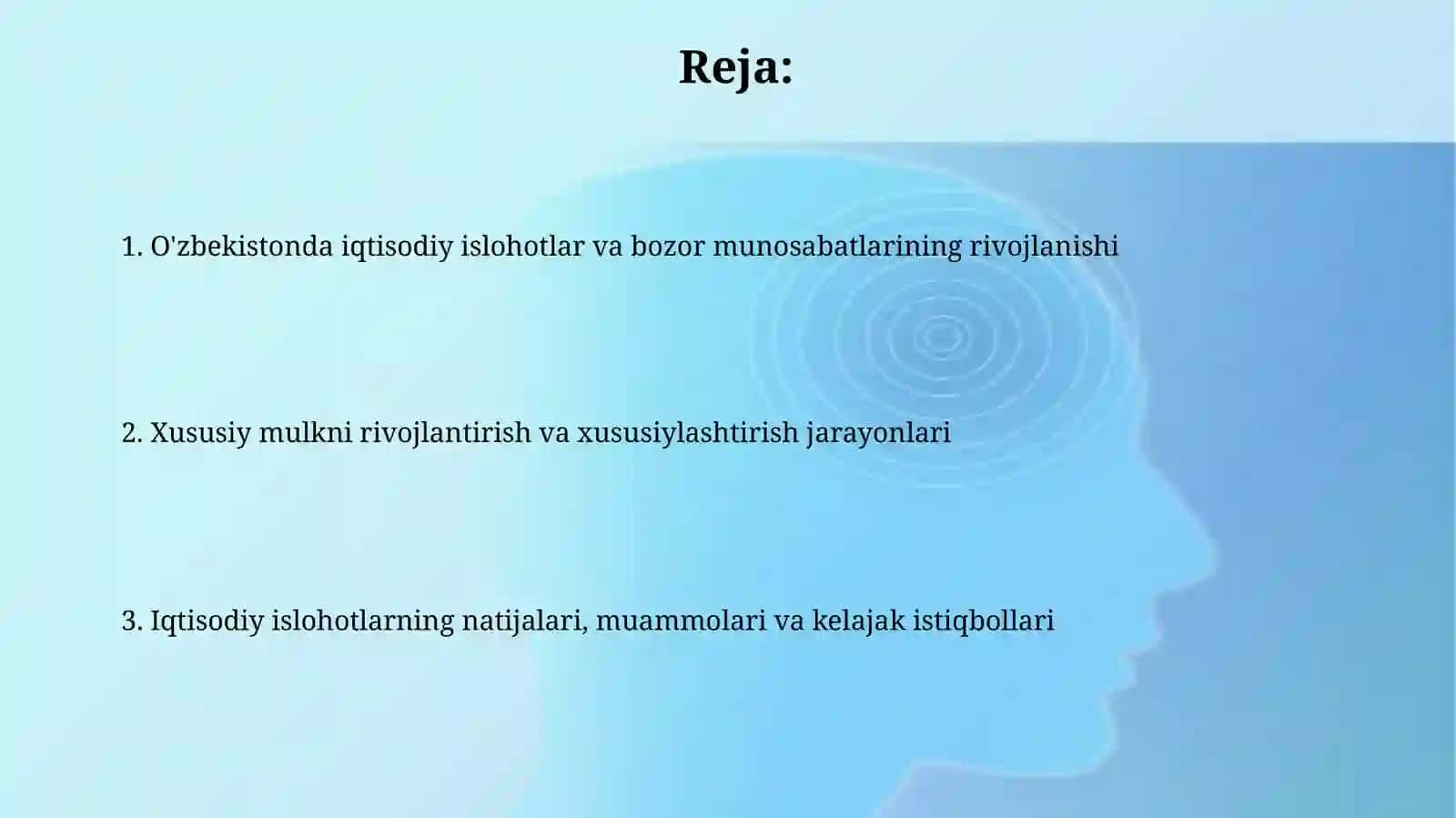 Iqtisodiy isloxotlar.O'zbekistonda xususiy mulk va bozormunosabatlarining rivojlanishi 2