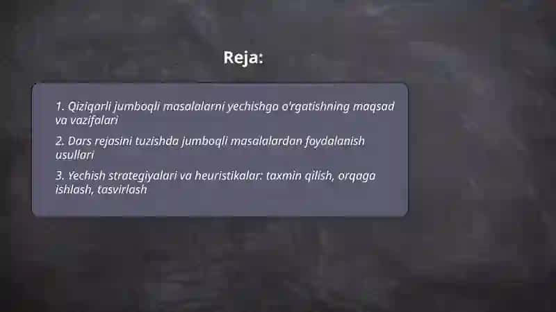 Qiziqarli jumboqli masalalarni yechishga o'rgatish 2