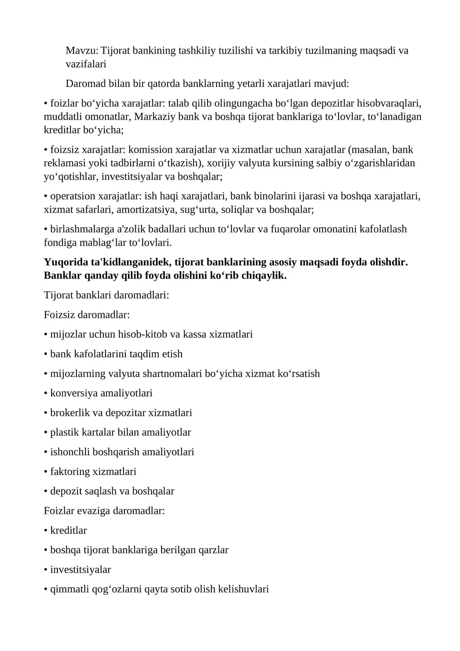 Tijorat bankining tashkiliy tuzilishi va tarkibiy tuzilmaning maqsadi va vazifalari 2