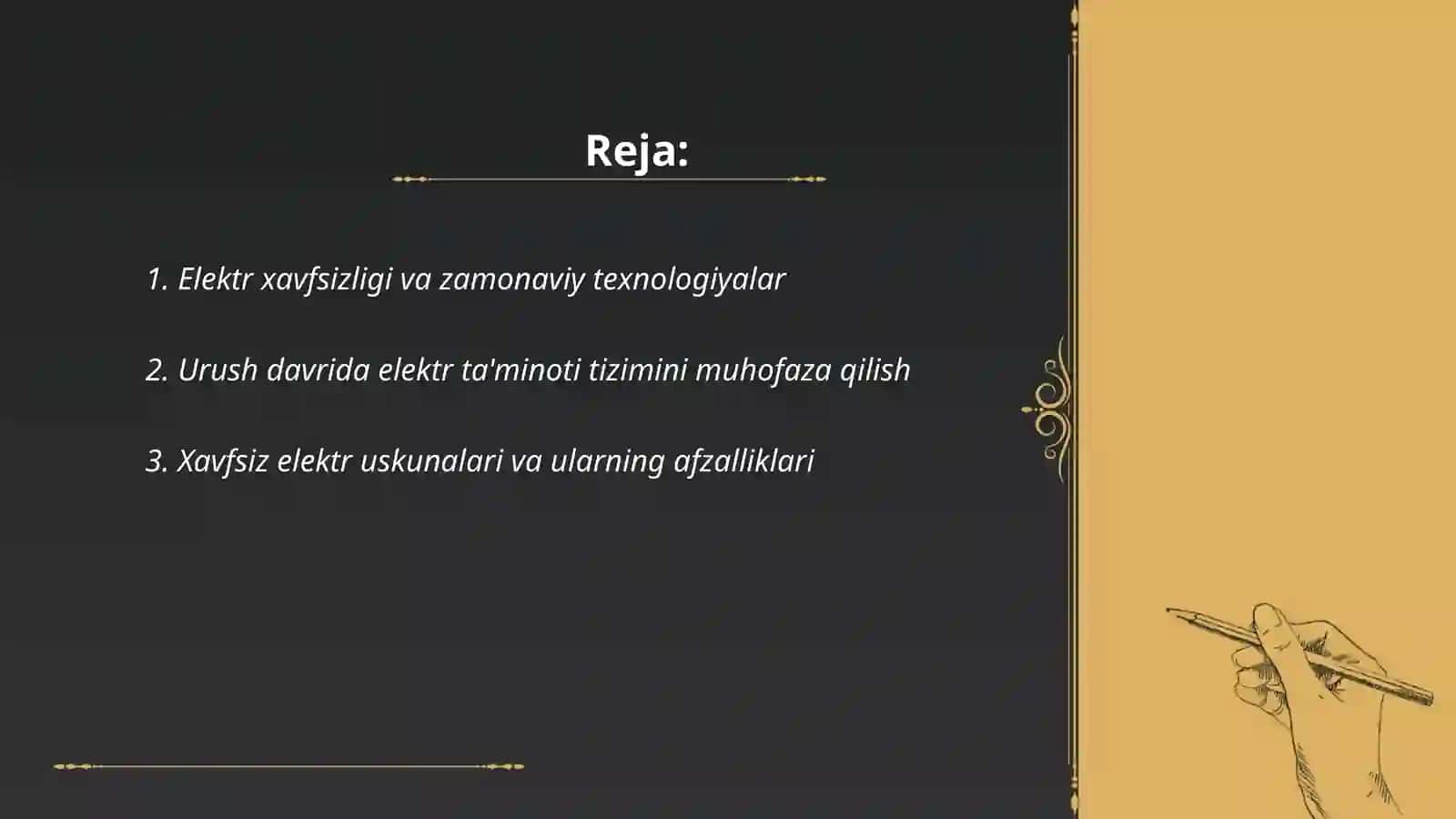 ELEKTR XAVFSIZLIGINI TAMINLOVCHI ZAMONAVIY TEXNIKA TEXNOLOGIYALAR.URUSH DAVRIDA FUQARO MUHOFAZASI 2
