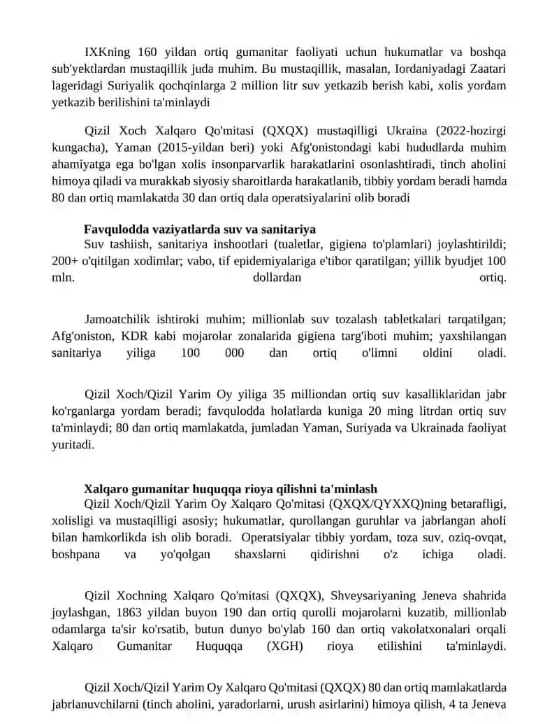 Qizil Xoch va Qizil Yarim Oy Qumitasining vazifalari 2