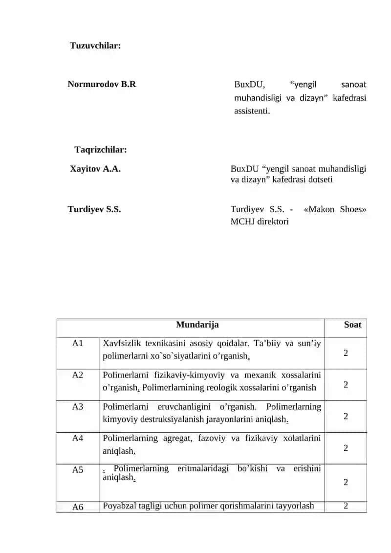 Uslubiy qo`llanma BuxMTI, “Charm buyumlari texnologiyasi va dizayni” kafedrasida ishlab chiqarilgan 2