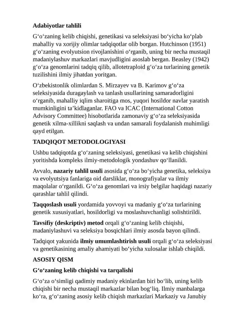 G‘o‘zaning selleksiyasi genetikasi va kelib chiqishi 2
