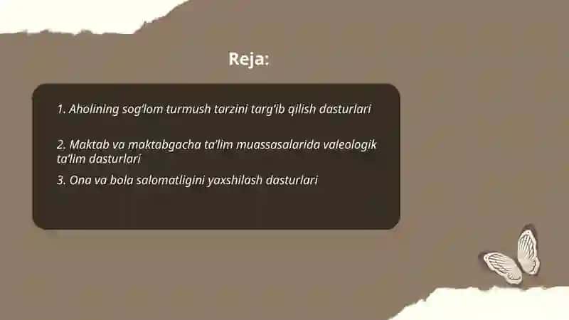 Jamoat salomatligi va valeologiya: aholining soĝlomlik darajasini oshirish dasturlari 2