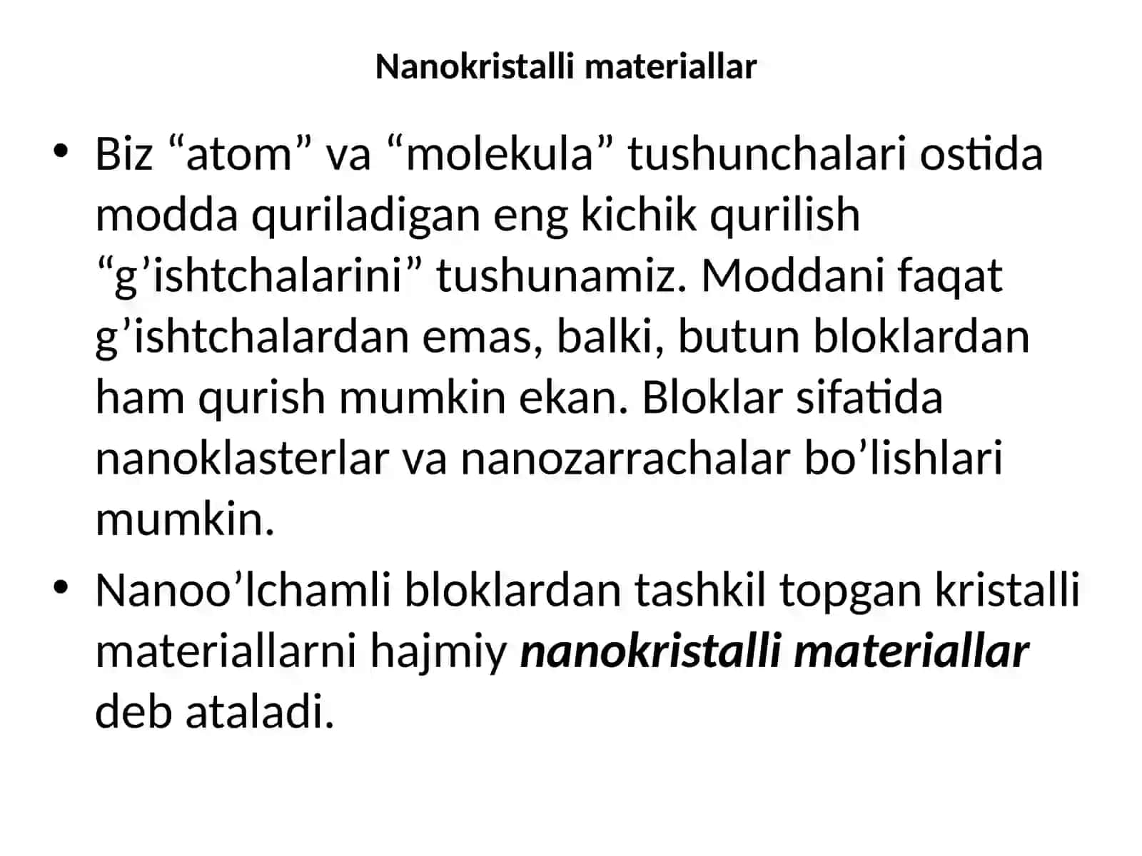 Nanokristall va nanoklasterlar 2