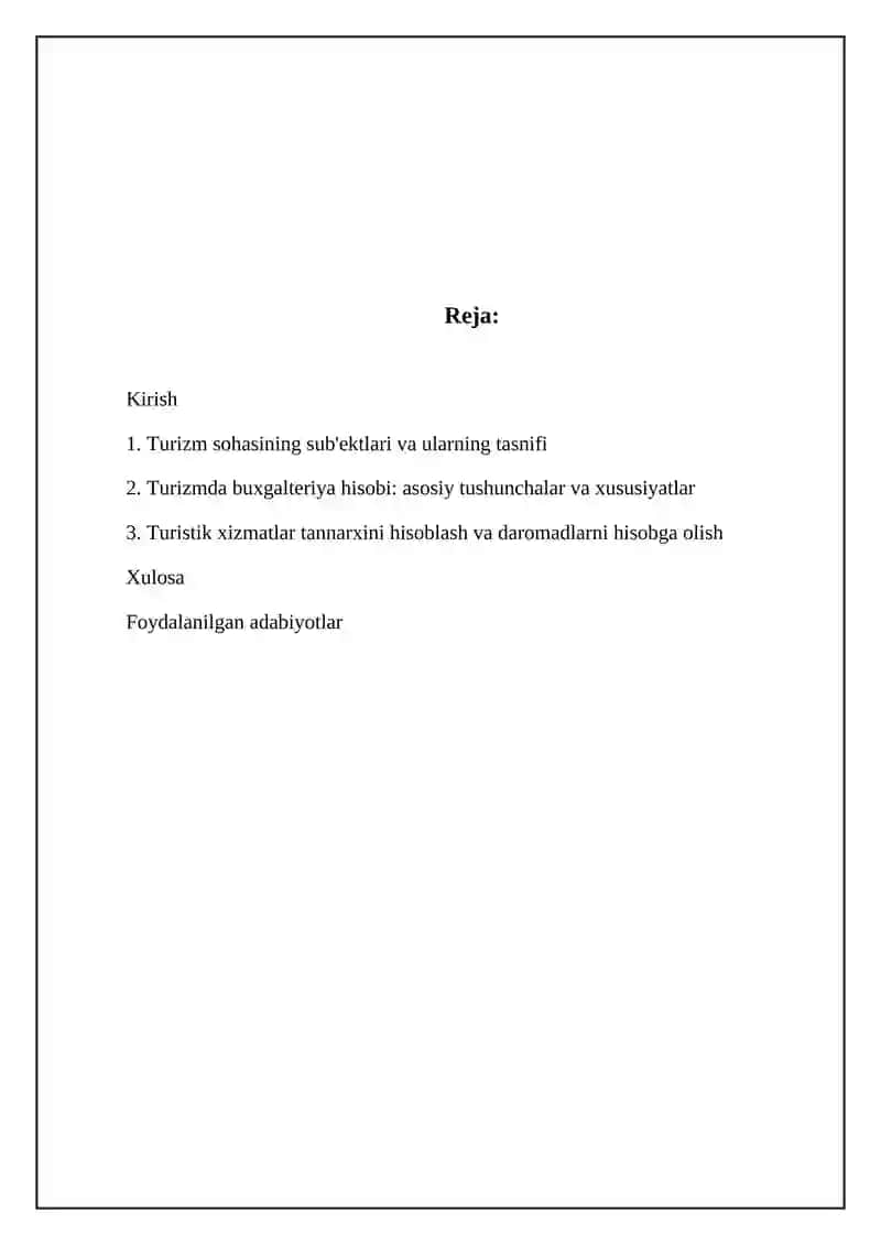 Turizm va unda buxgalteriya hisobi 2