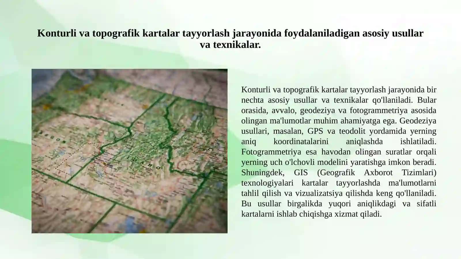 Konturli va topografik kartalar tayyorlash jarayonida foydalaniladigan texnologik sxema 2