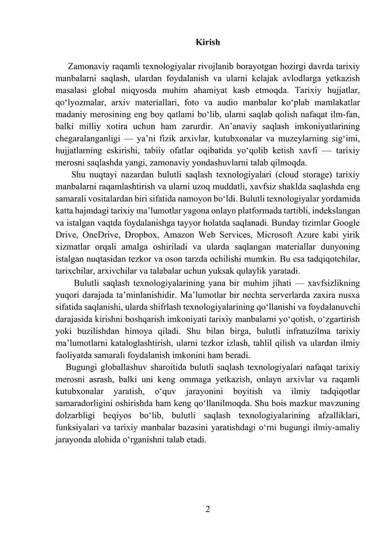 Tarixiy manbalarni bazasini bulutli saqlash texnologiyalari 2