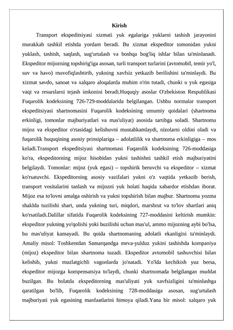 Transport ekspeditsiyasi shartnomasi 2
